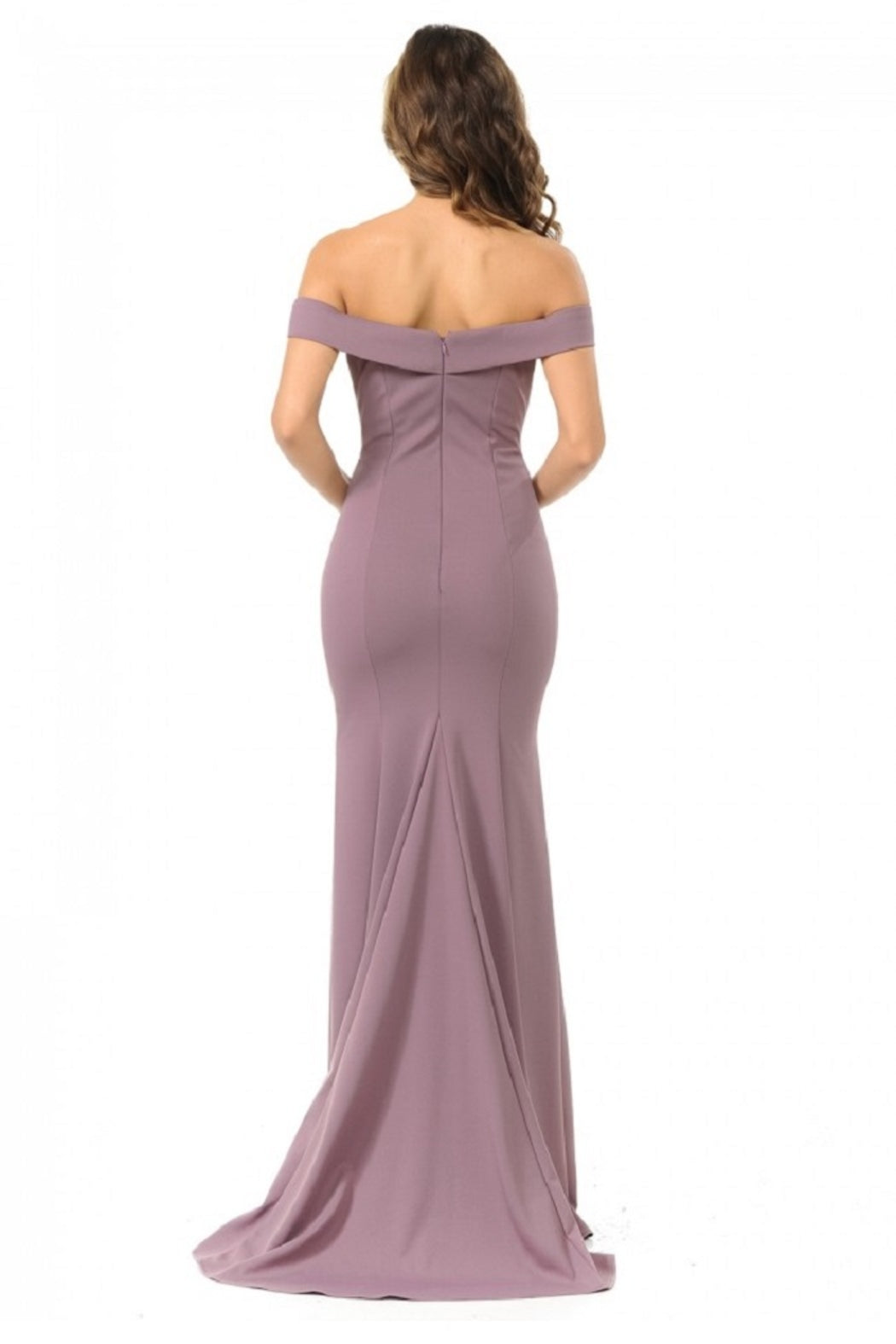 Plum Off Shoulder Fit & Flare Long Formal Dress