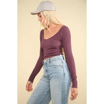Plum Easy Comfy Casual Fitted Crop Knit Top