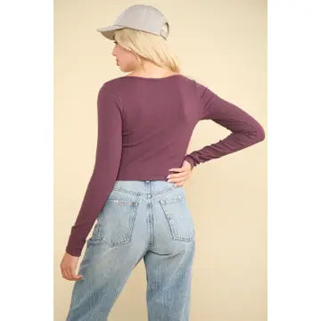 Plum Easy Comfy Casual Fitted Crop Knit Top
