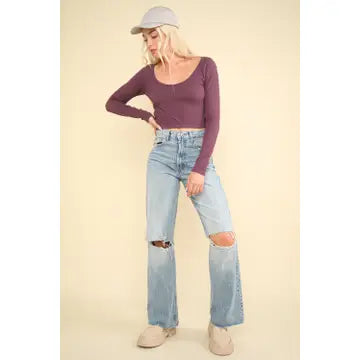 Plum Easy Comfy Casual Fitted Crop Knit Top