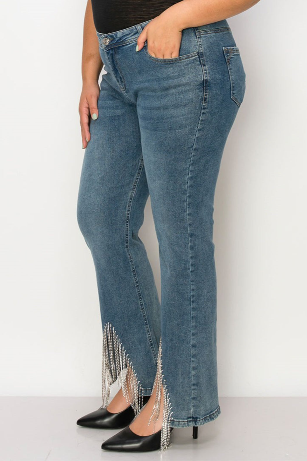 Plus Size Jeans with Rhinestone Fringe