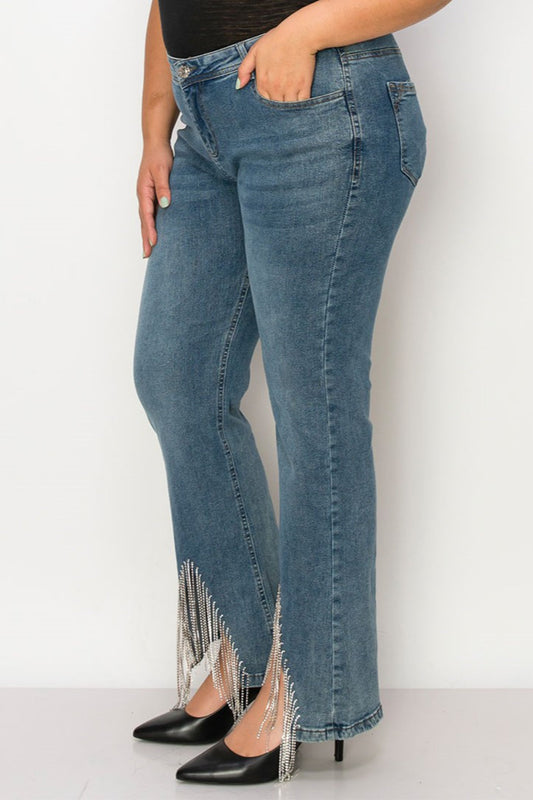 Plus Size Jeans with Rhinestone Fringe