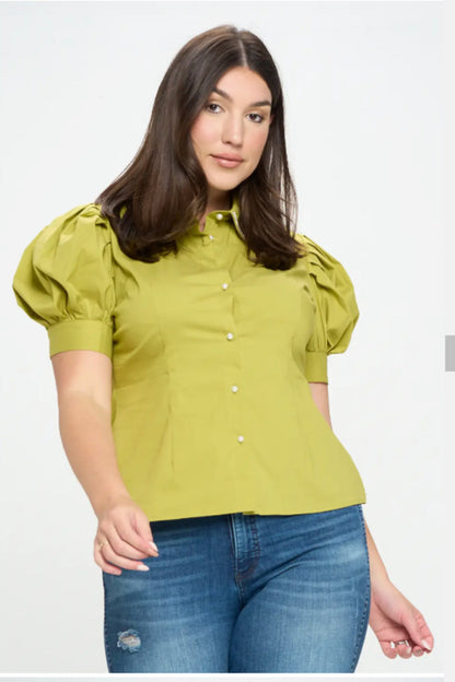 Plus size rhinestone collar shirt