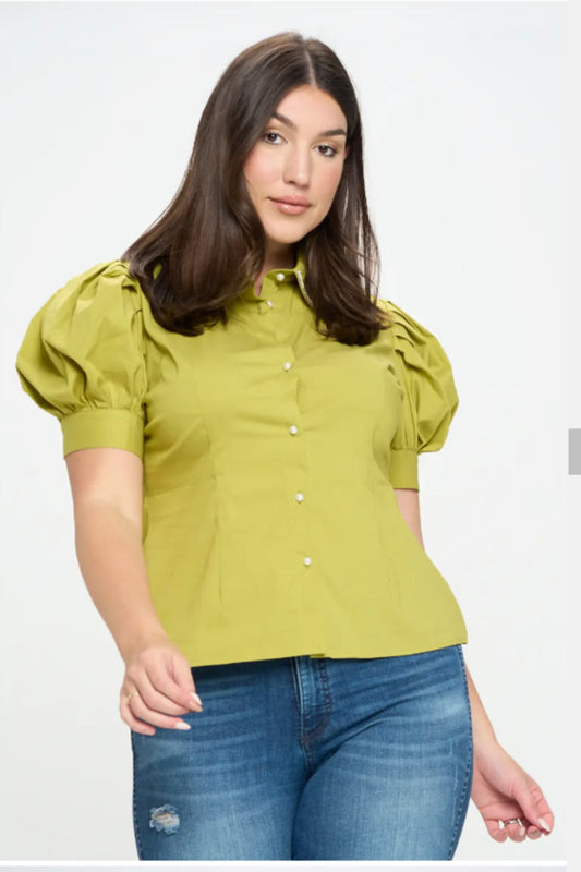 Plus size rhinestone collar shirt