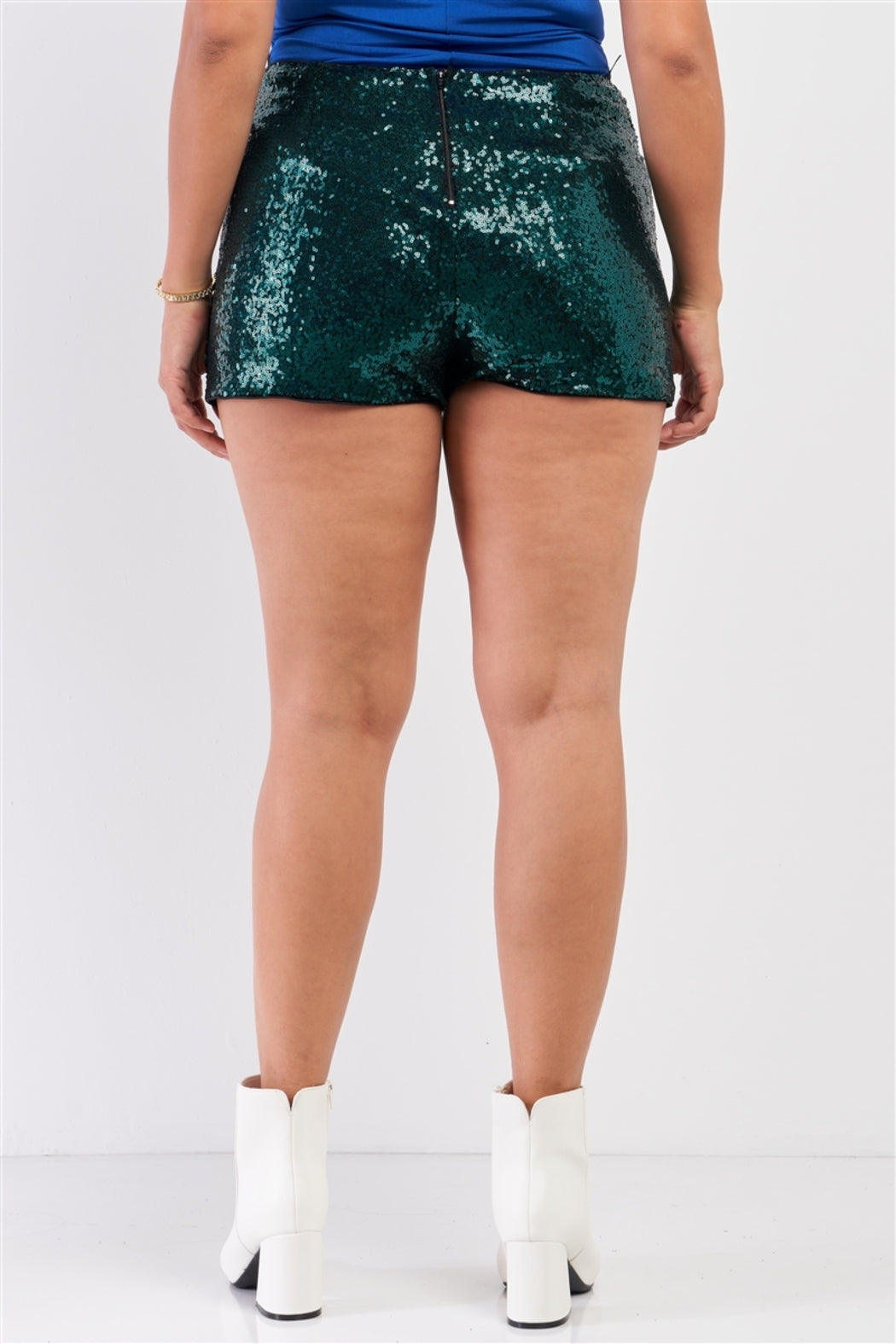 Plus Size Shiny Sequin High Waisted Mini Shorts