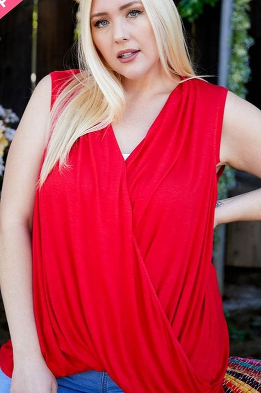 Plus Size Surplice Faux Wrap Blouse