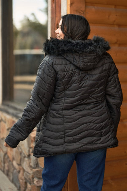 Plus Size Vegan Fur Double-Sided Parka & Puffer Jacket