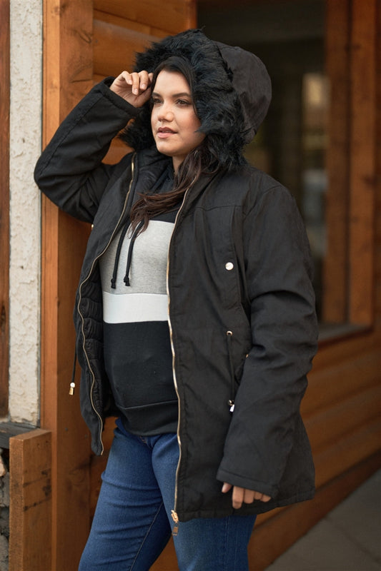 Plus Size Vegan Fur Double-Sided Parka & Puffer Jacket