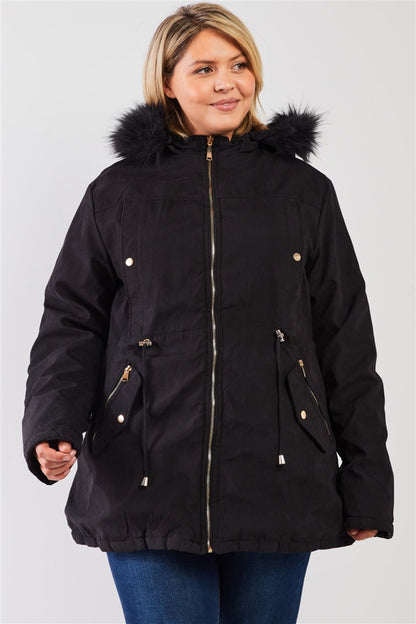 Plus Size Vegan Fur Double-Sided Parka & Puffer Jacket