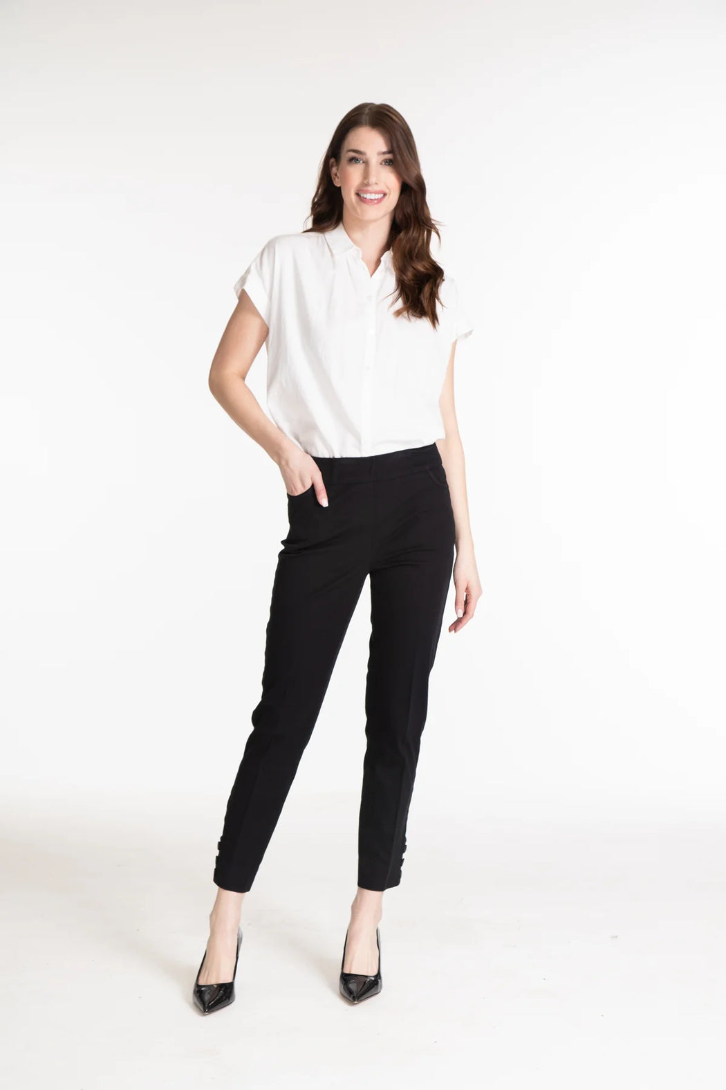 PULL-ON 3-BUTTON HEM VENT ANKLE PANT - NAVY ONLY