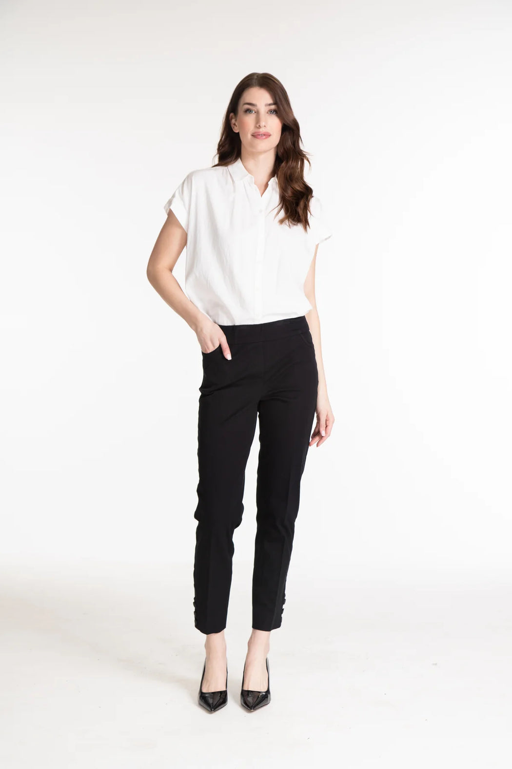 PULL-ON 3-BUTTON HEM VENT ANKLE PANT - NAVY ONLY