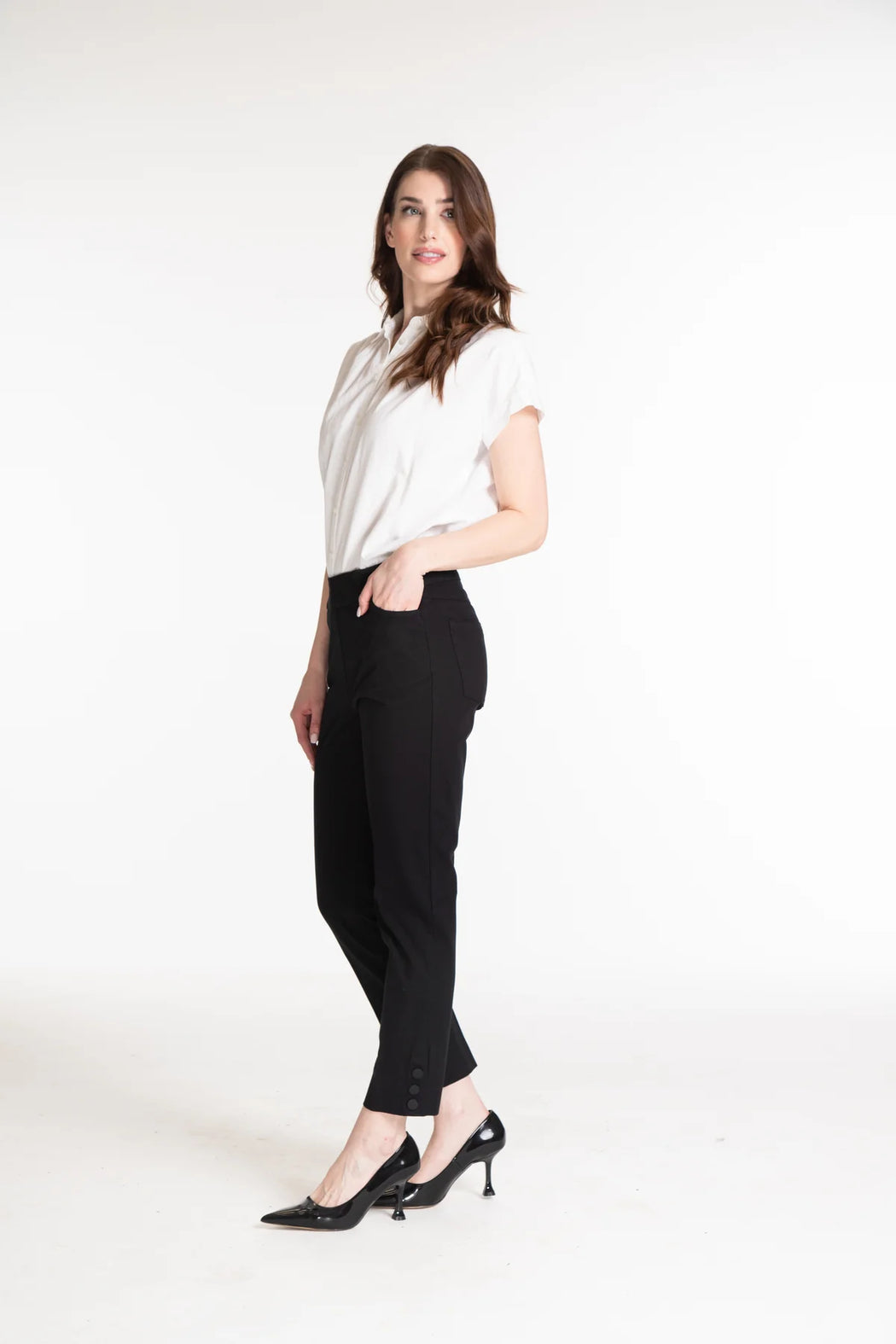 PULL-ON 3-BUTTON HEM VENT ANKLE PANT - NAVY ONLY