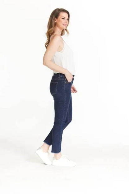 PULL ON 5 PKT HI-LO FRINGE HEM ANKLE JEAN