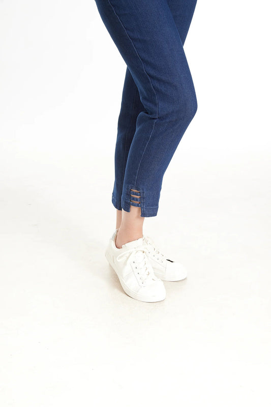Pull on ankle pant ladder strap hem