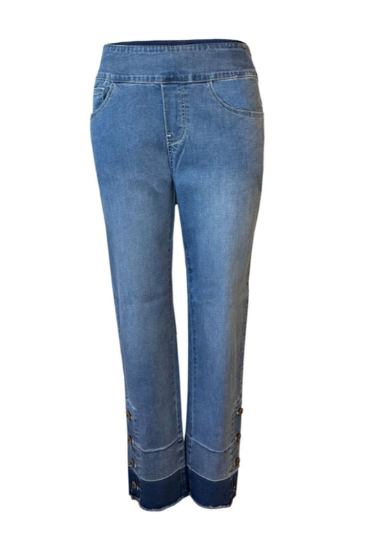 Pull on ankle  pant with buttons
