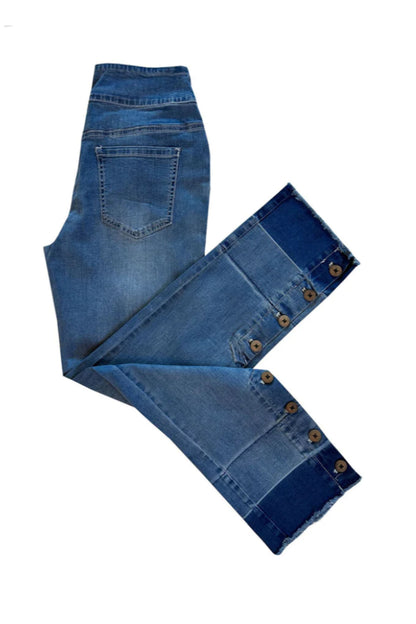 Pull on ankle  pant with buttons