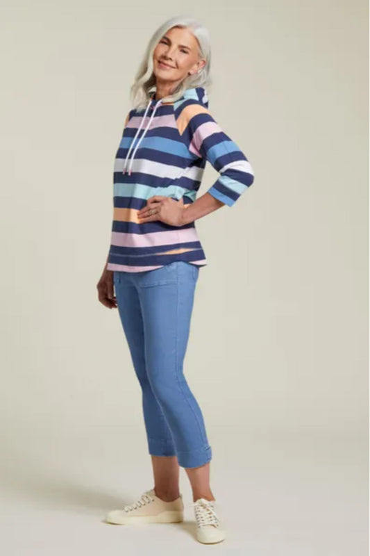 Pull on capri with side tab at hem