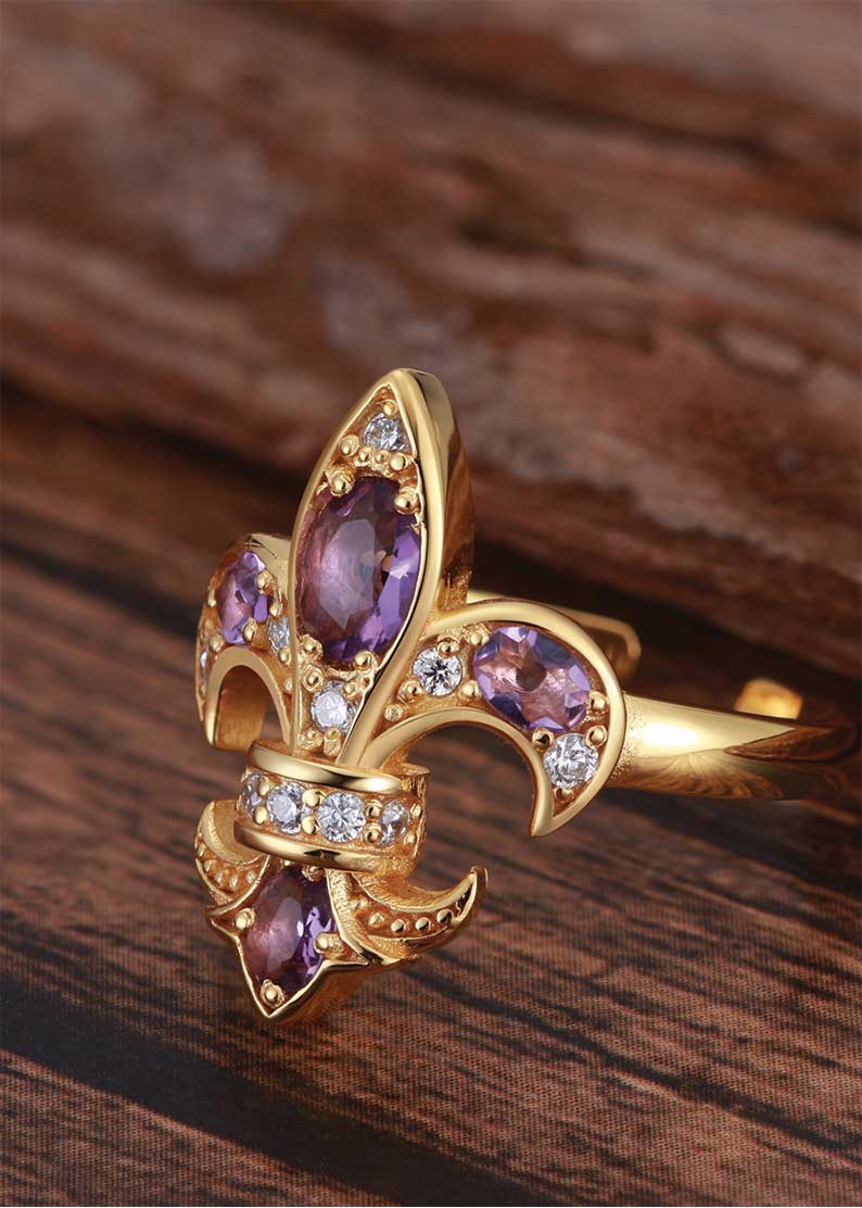 Saints  Fleur De Lis Amethyst Diamond Ring