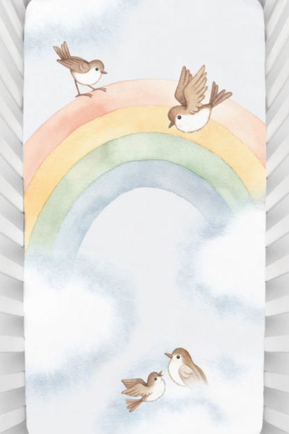 Rainbow & Birds Cotton Sateen Crib Sheet