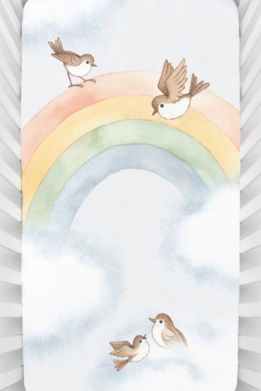 Rainbow & Birds Cotton Sateen Crib Sheet