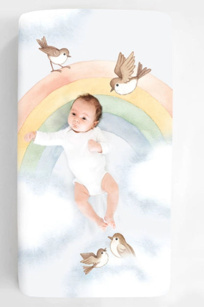 Rainbow & Birds Cotton Sateen Crib Sheet
