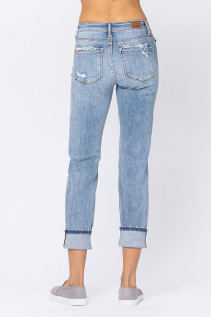 Rainbow Paint Splash Destroyed Boyfriend Jean