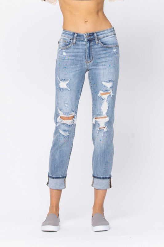Rainbow Paint Splash Destroyed Boyfriend Jean