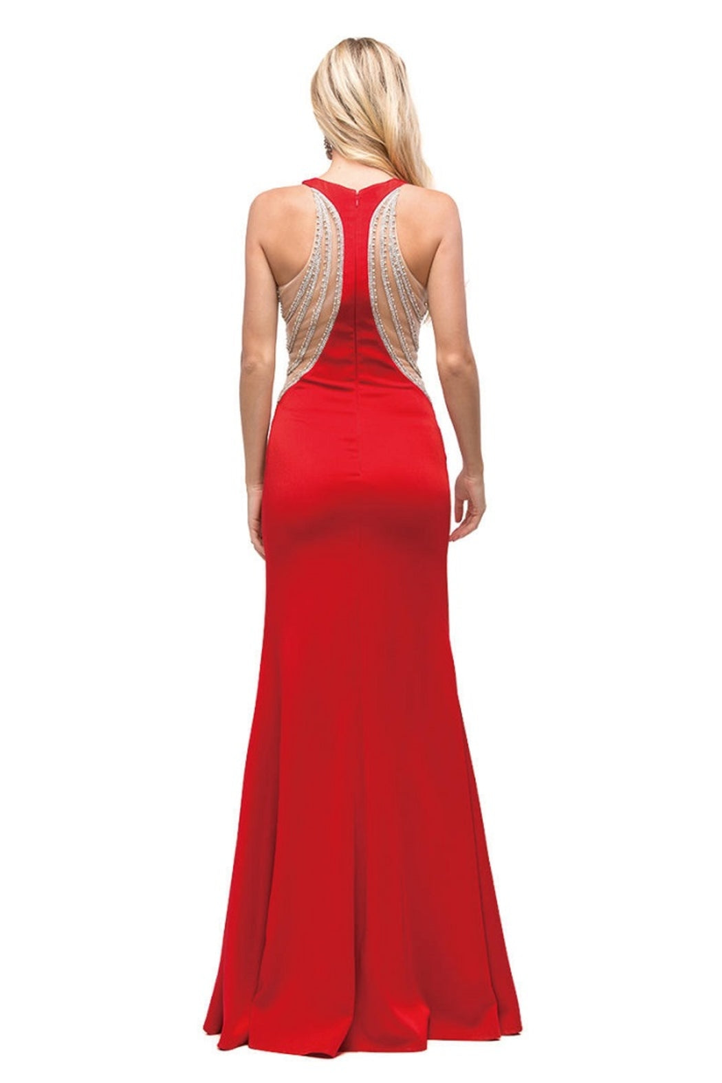 Red Illusion Long Formal Dress
