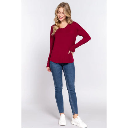 Women's Long Dolman Sleeve V-Neck Rayon Span Jersey Top