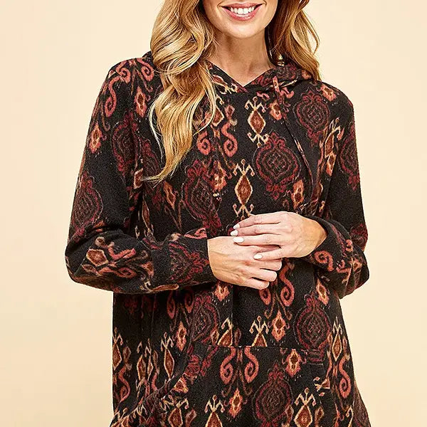 Women Simple Retro Print Soft Hoodie