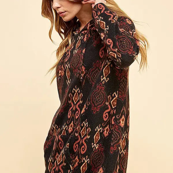 Women Simple Retro Print Soft Hoodie