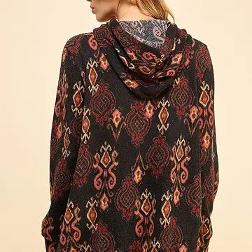 Women Simple Retro Print Soft Hoodie