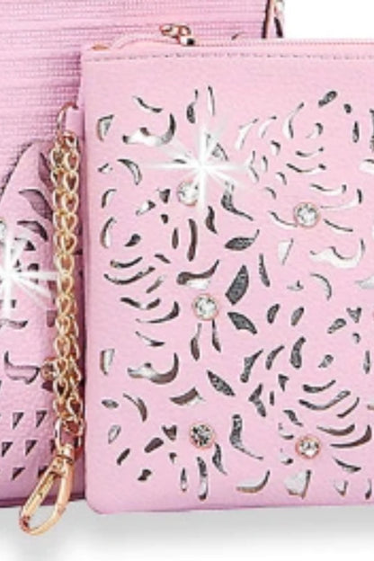 Rhinestone Accented Handbag Set in Pink