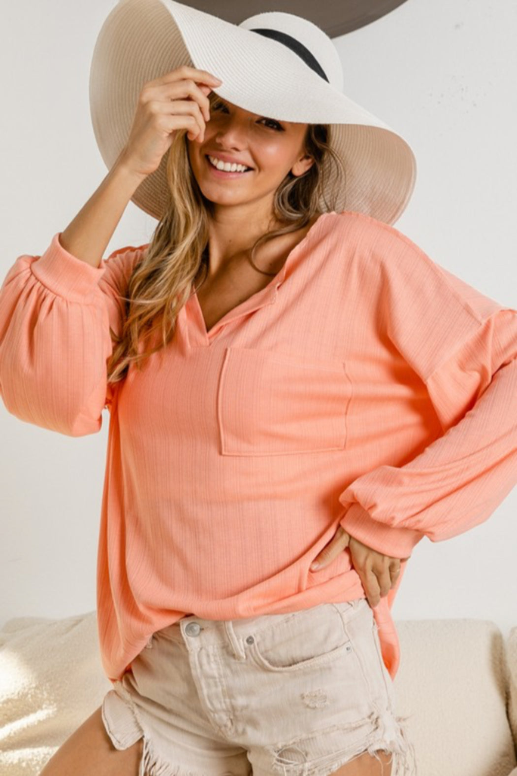 Ribbed Front Pocket Top