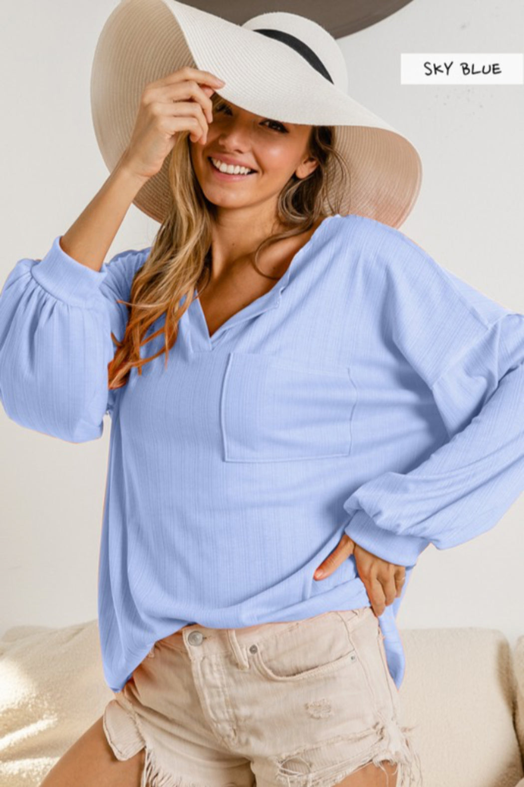 Ribbed Front Pocket Top