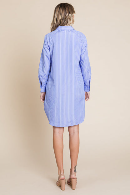 Button Down Cotton Long Sleeve Shirt Dress