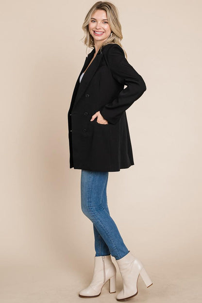 Collar Long Double Breasted Blazer Jacket