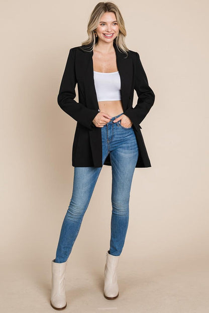 Collar Long Double Breasted Blazer Jacket