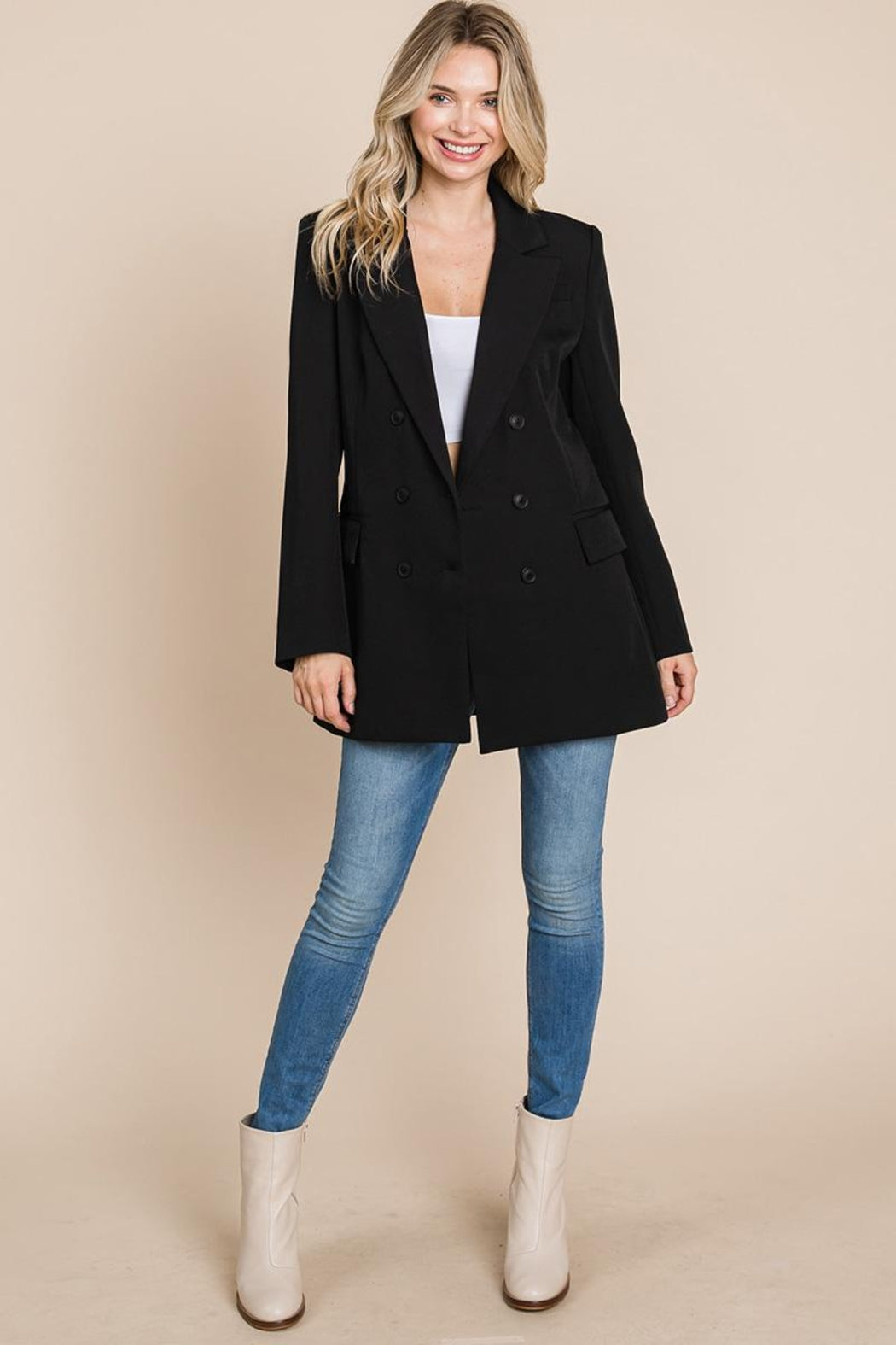 Collar Long Double Breasted Blazer Jacket