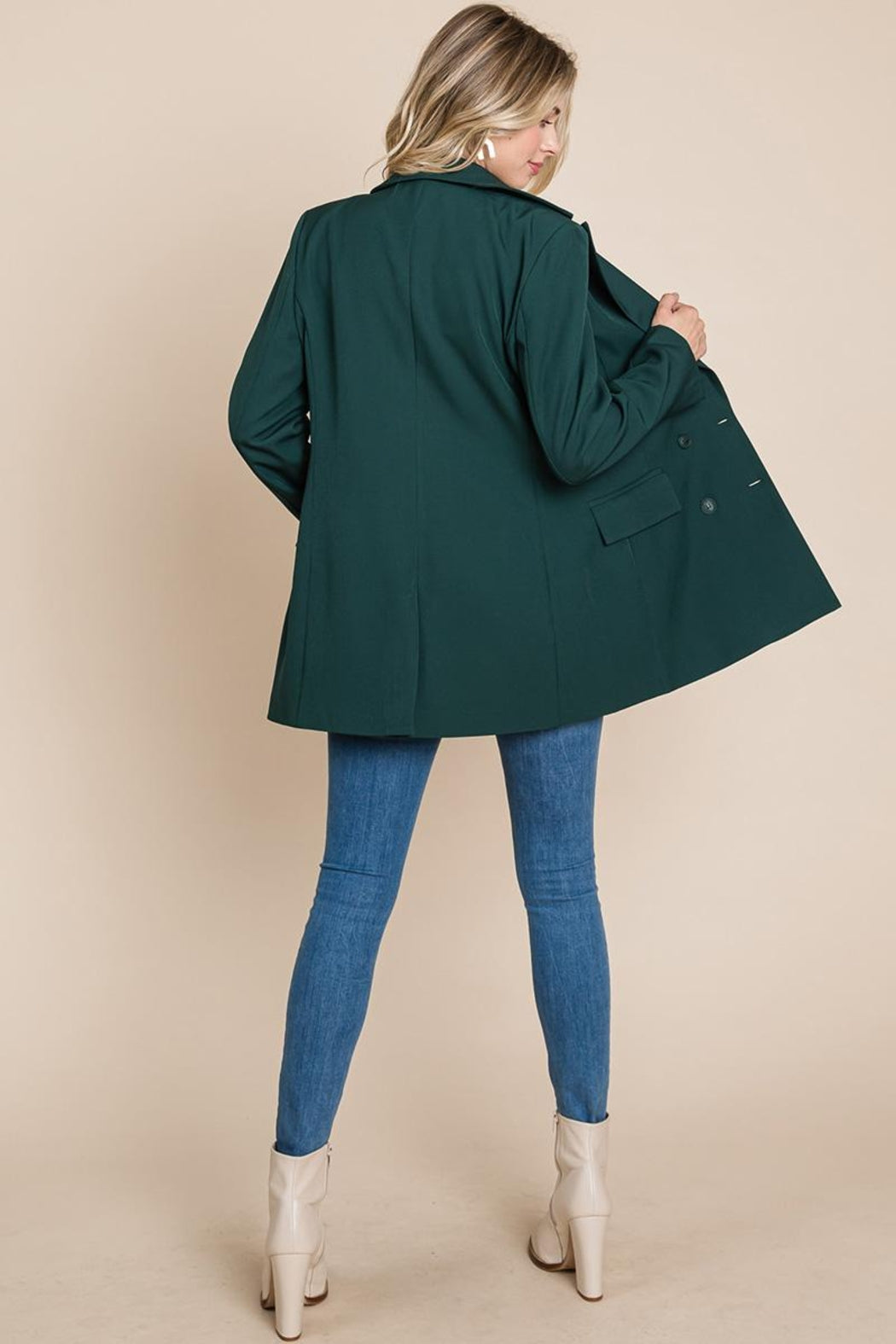 Collar Long Double Breasted Blazer Jacket