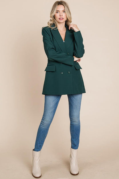 Collar Long Double Breasted Blazer Jacket
