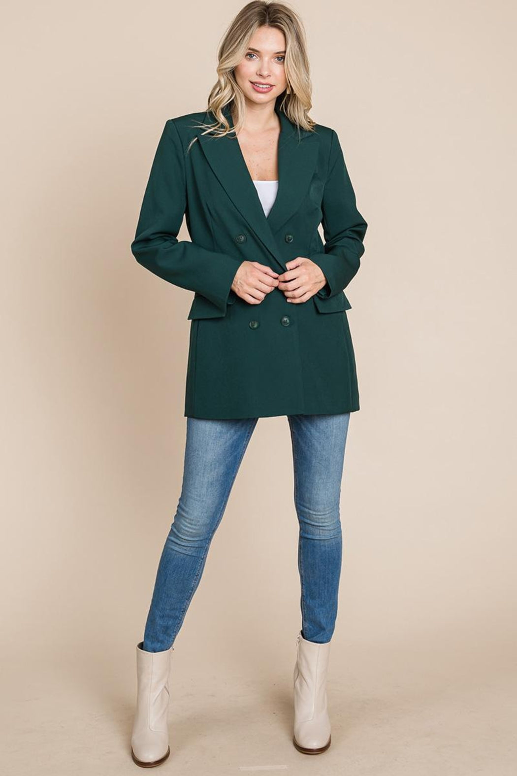 Collar Long Double Breasted Blazer Jacket