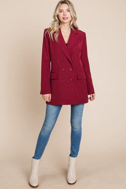 Collar Long Double Breasted Blazer Jacket