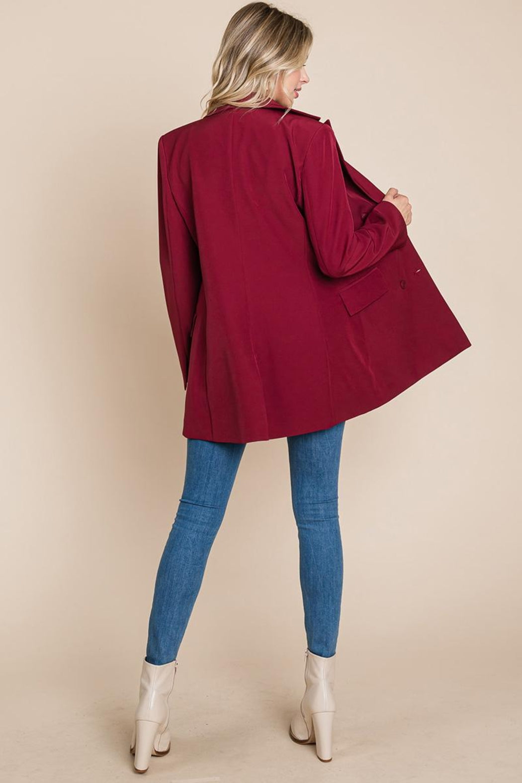 Collar Long Double Breasted Blazer Jacket