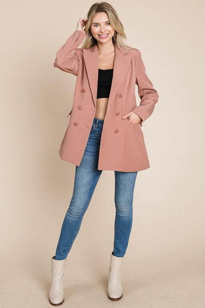 Collar Long Double Breasted Blazer Jacket