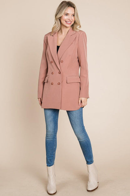 Collar Long Double Breasted Blazer Jacket