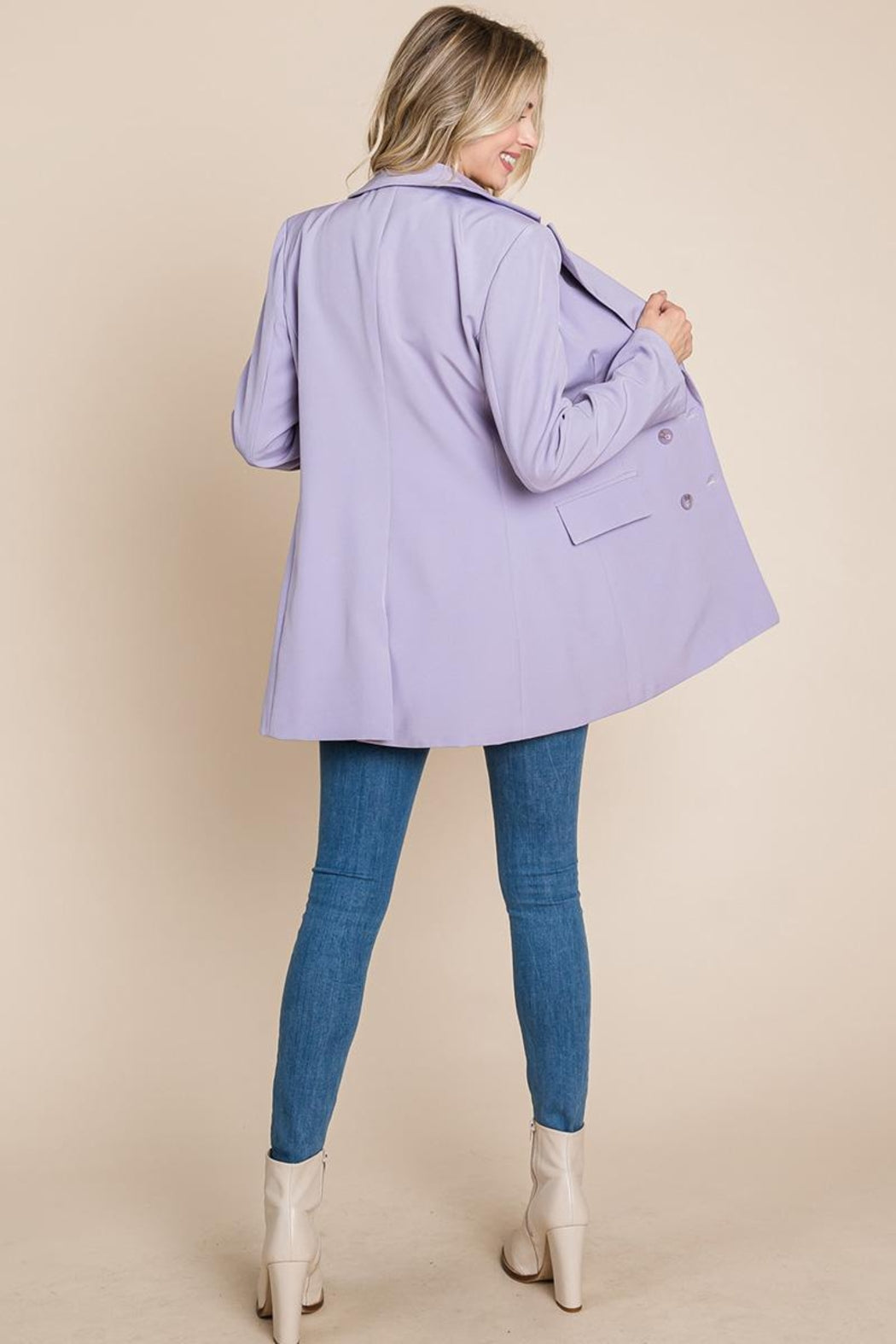 Collar Long Double Breasted Blazer Jacket