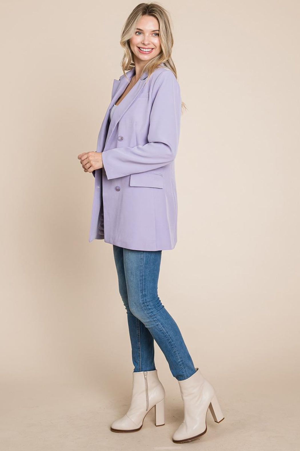 Collar Long Double Breasted Blazer Jacket