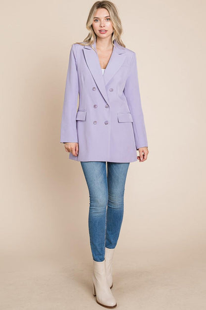 Collar Long Double Breasted Blazer Jacket