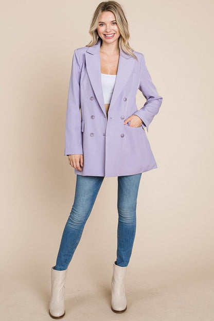 Collar Long Double Breasted Blazer Jacket